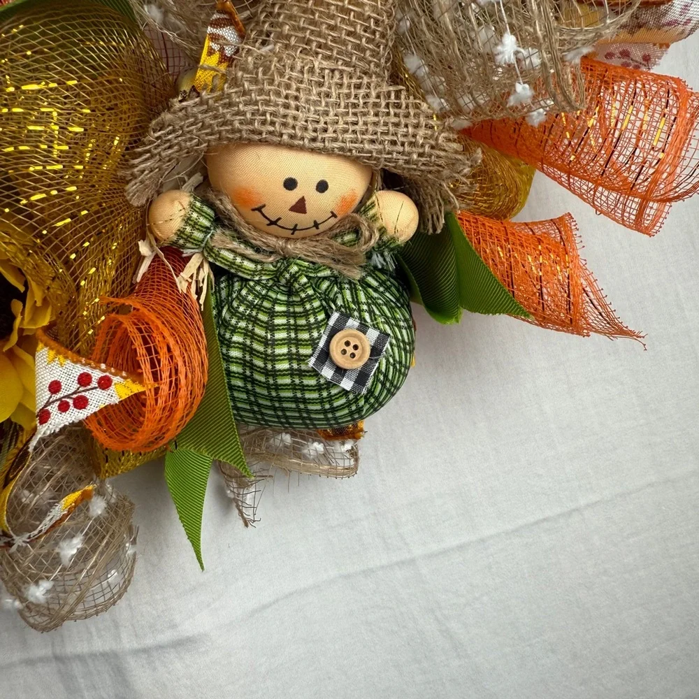 Hand made Festive Autumn Wreath with Orange and Green Accents